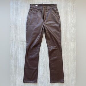 GAP Vintage Slim High Rise Brown Faux Leather Pants 26R Straight Leg Vegan